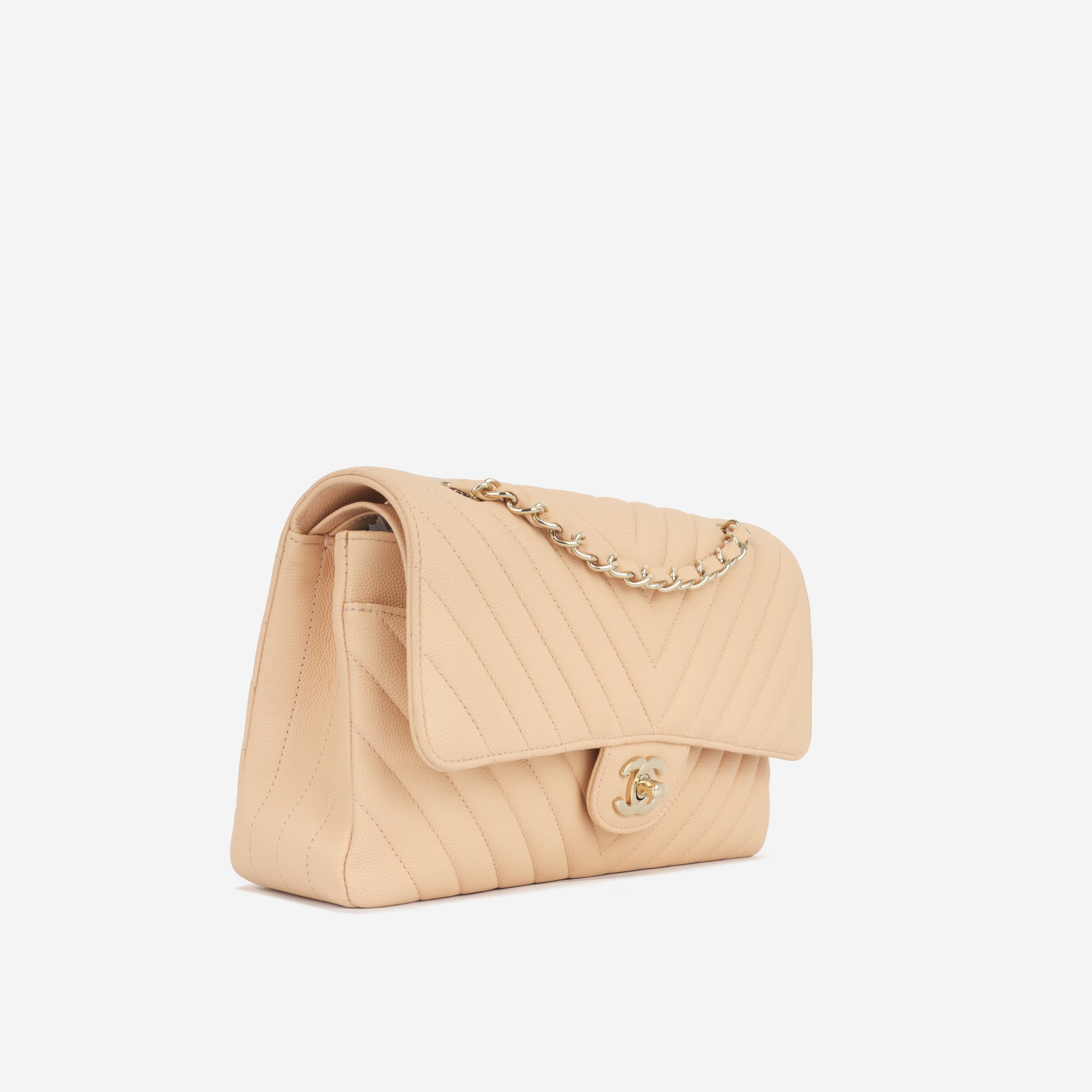 Chanel Medium Chevron Flap - Blush Beige Matte Caviar
