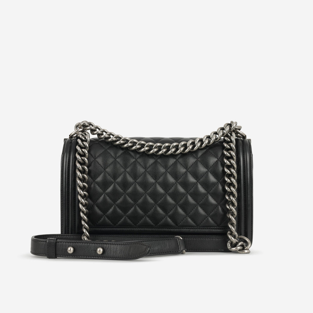 Chanel Old Medium Boy Bag - Black Lambskin | Ruthenium Hardware