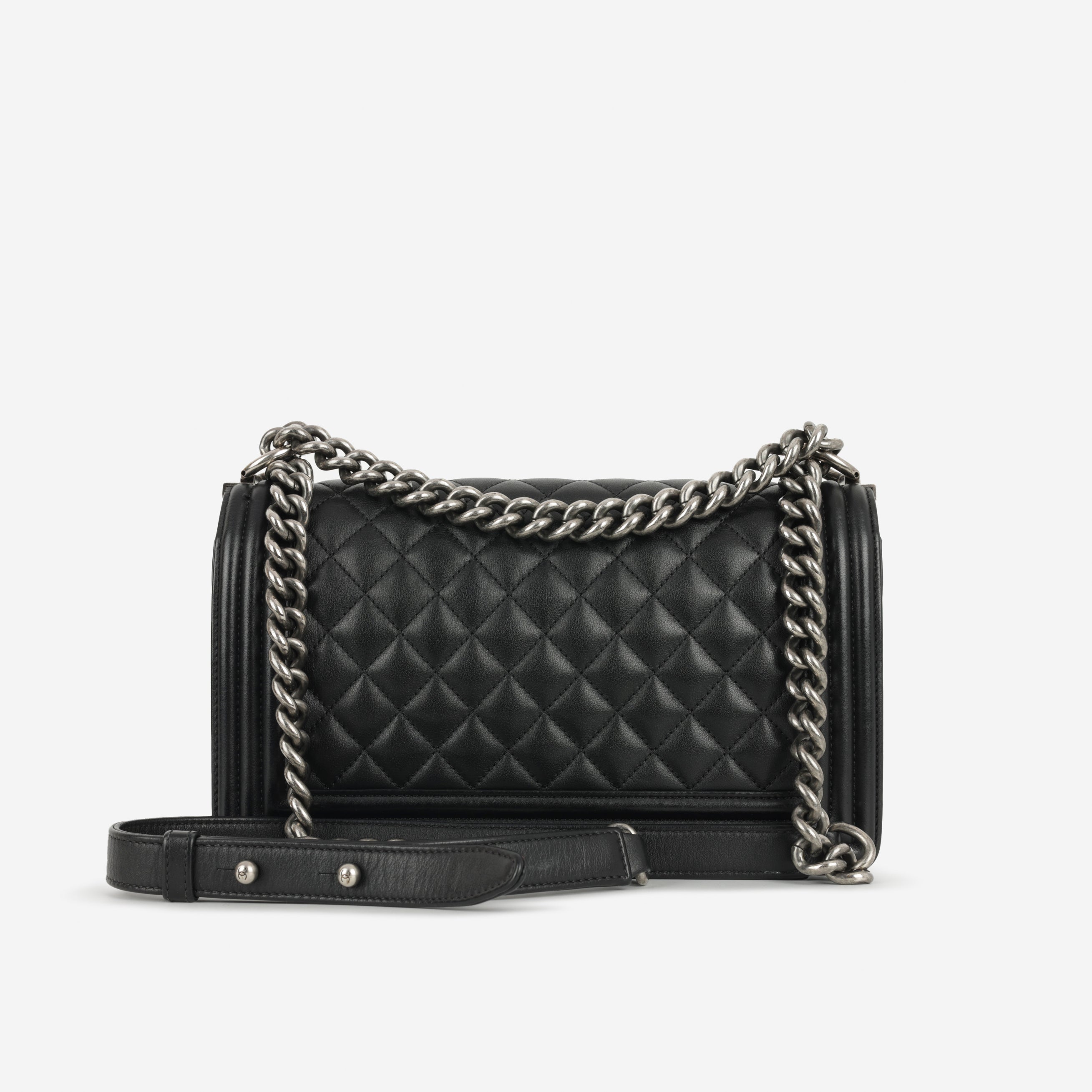 Chanel Old Medium Boy Bag - Black Lambskin | Ruthenium Hardware