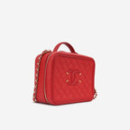 Chanel Large CC Filigree Vanity Case - Red Caviar | Gold Hardware