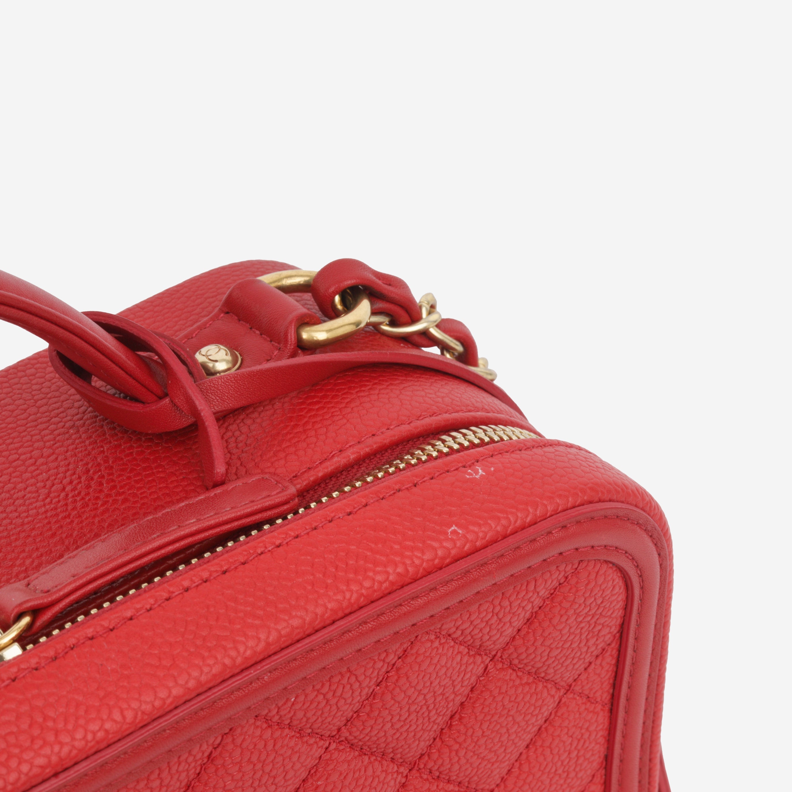 Chanel Large CC Filigree Vanity Case - Red Caviar | Gold Hardware