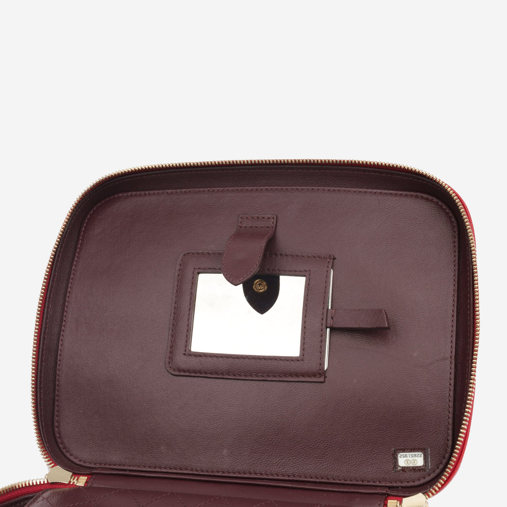 Chanel Large CC Filigree Vanity Case - Red Caviar | Gold Hardware