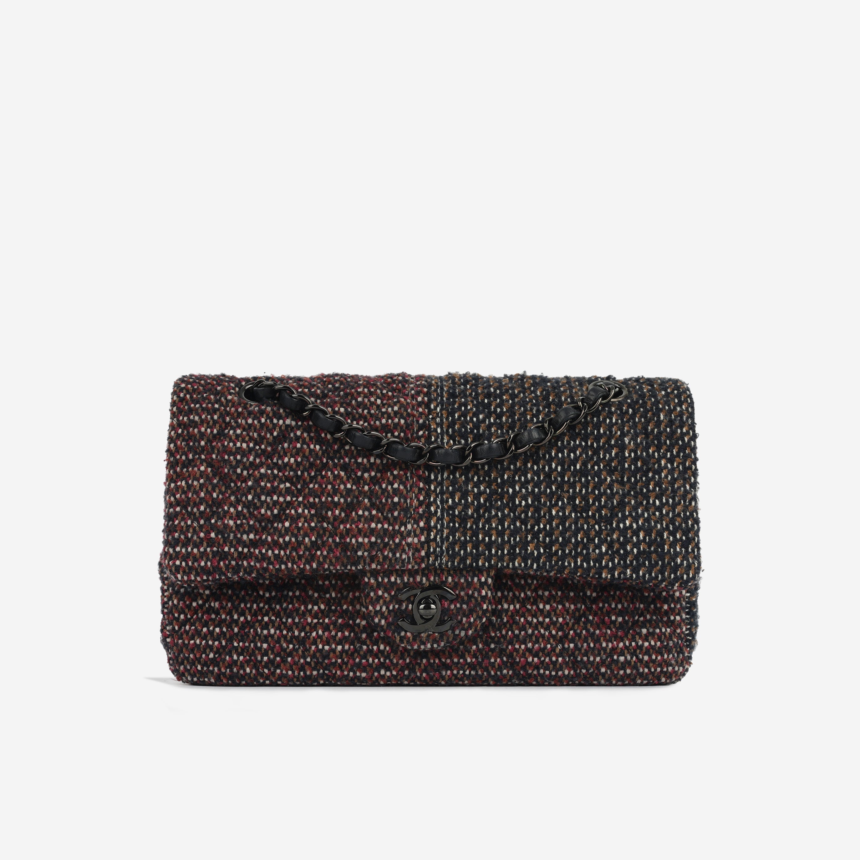 Chanel Medium Classic Flap - Red / Navy Tweed | Black Hardware