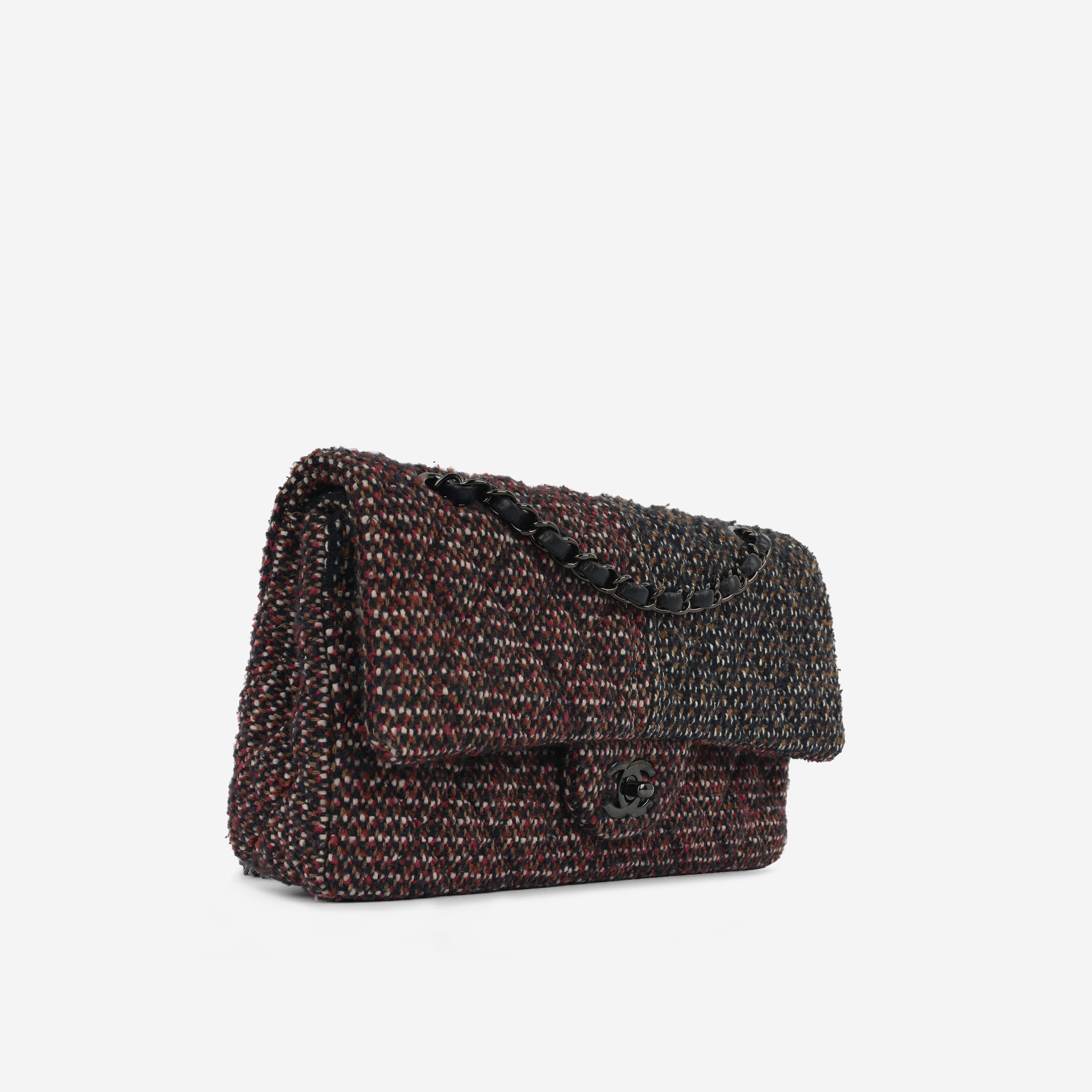 Chanel Medium Classic Flap - Red / Navy Tweed | Black Hardware