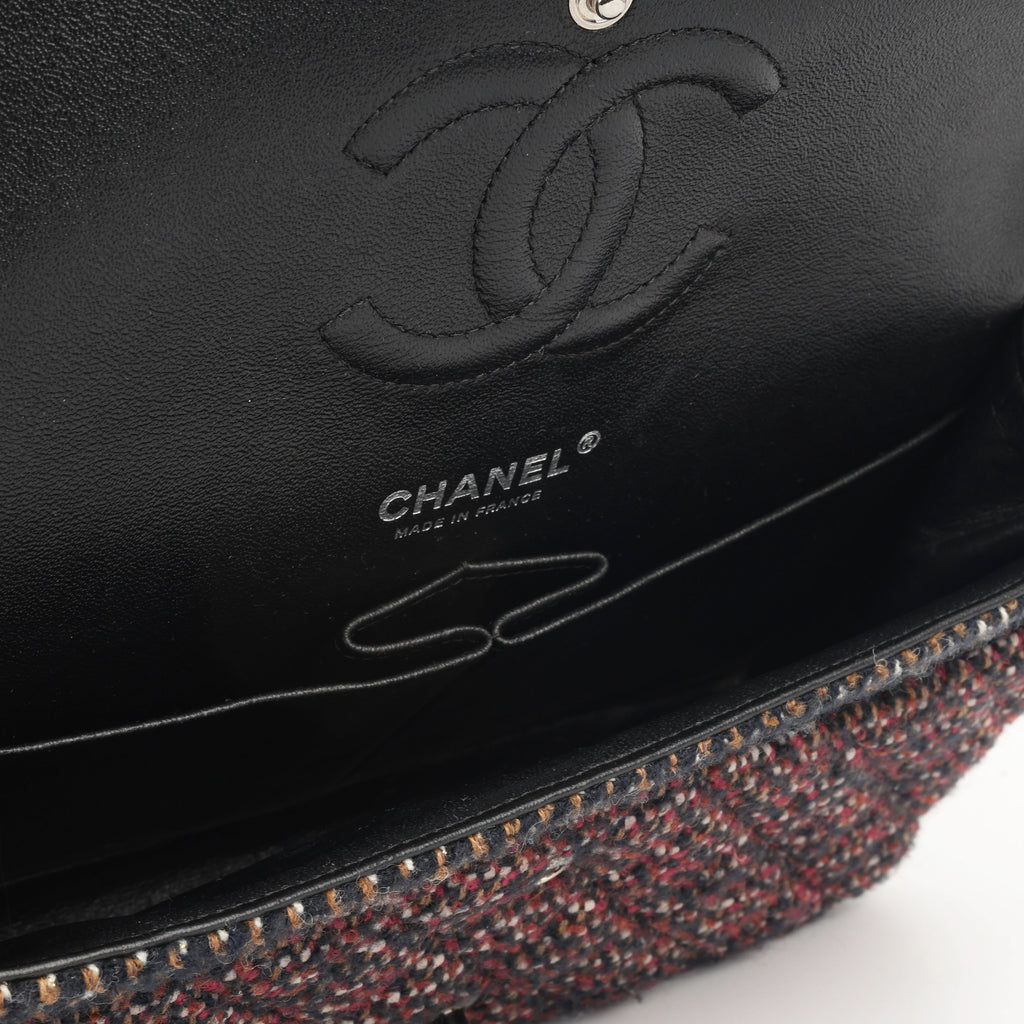Chanel Medium Classic Flap - Red / Navy Tweed | Black Hardware