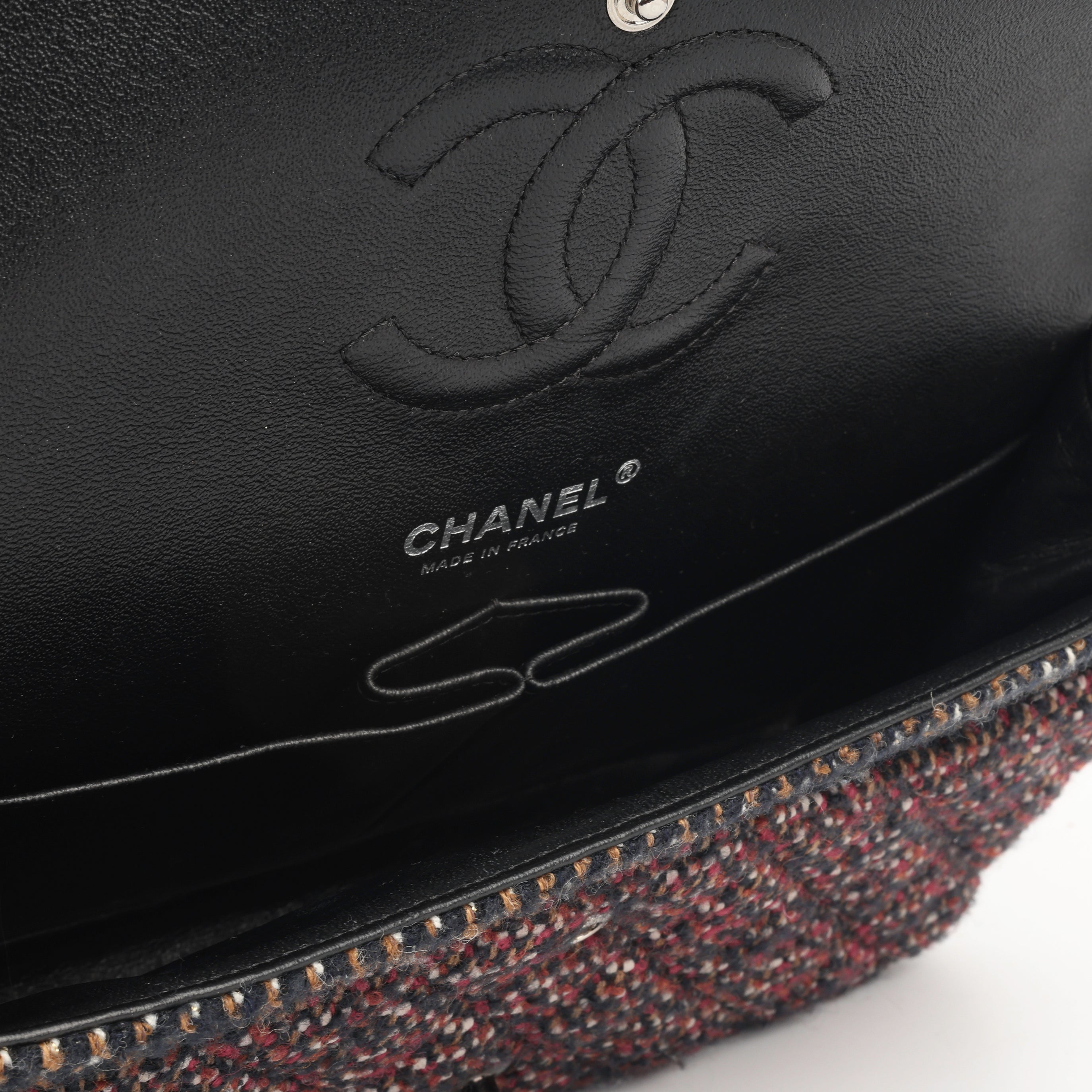 Chanel Medium Classic Flap - Red / Navy Tweed | Black Hardware