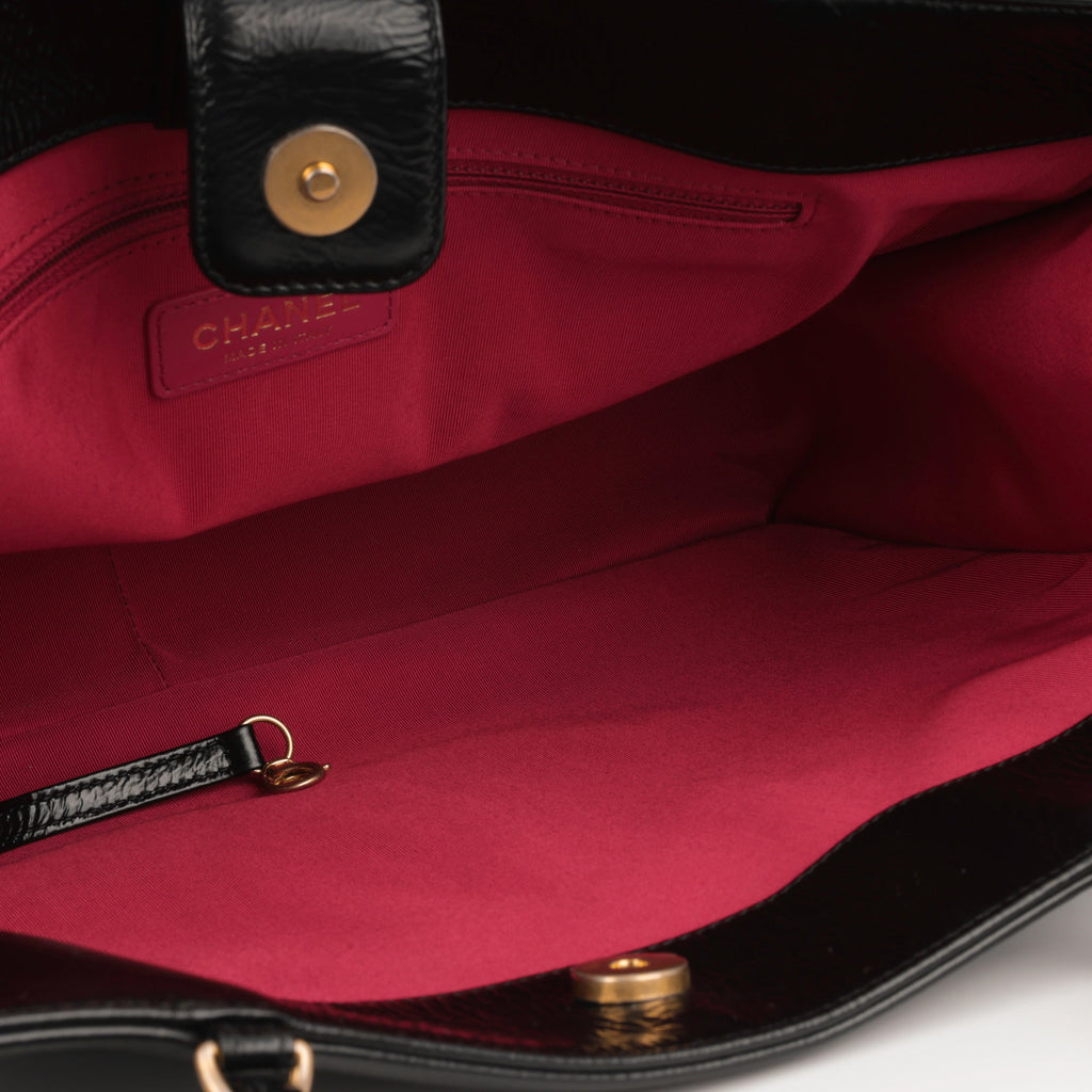 Chanel CC Shopping Tote - Black Glazed Calfskin | Gold Hardware