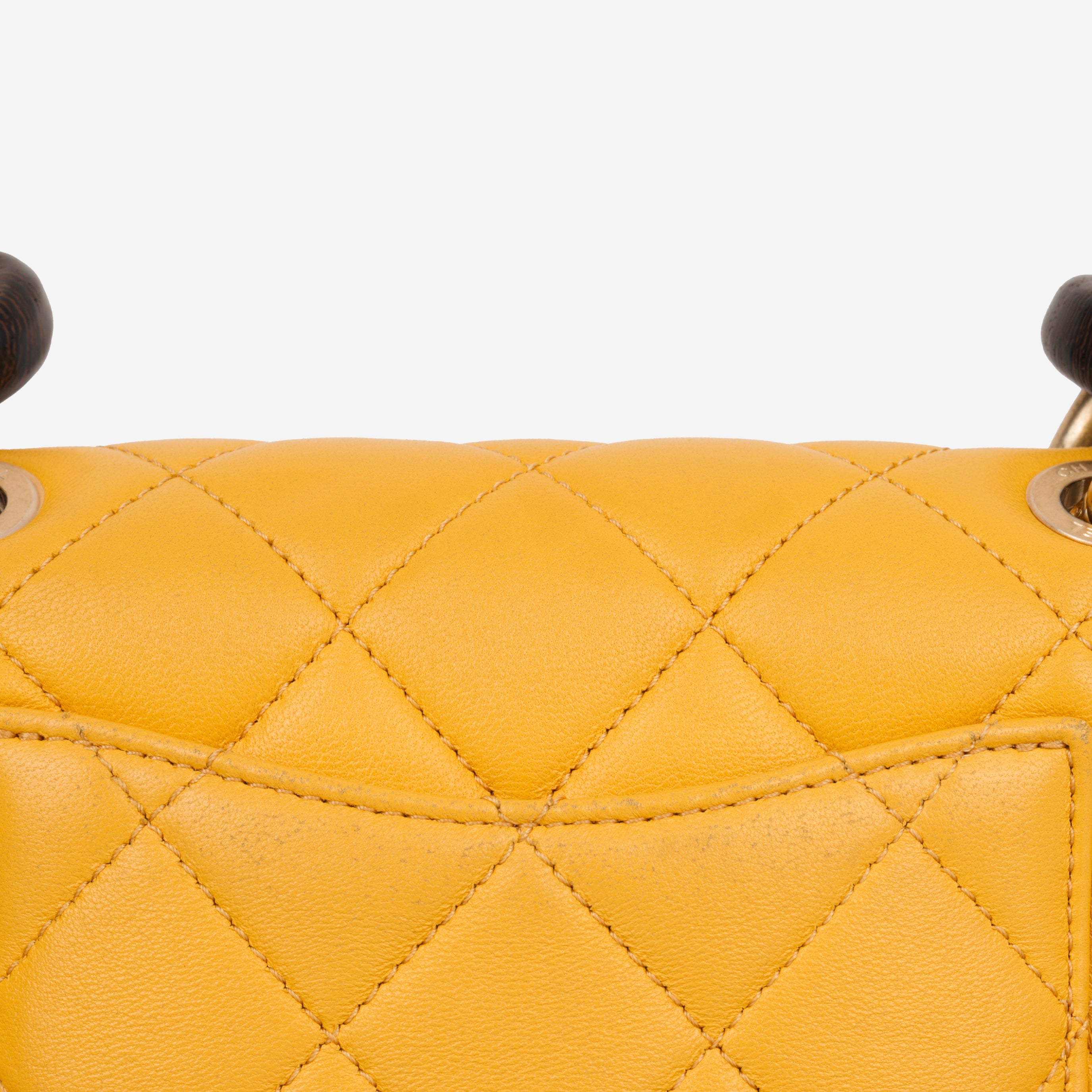 Chanel Mini Square Wenge Wood - Yellow Lambskin | Gold Hardware