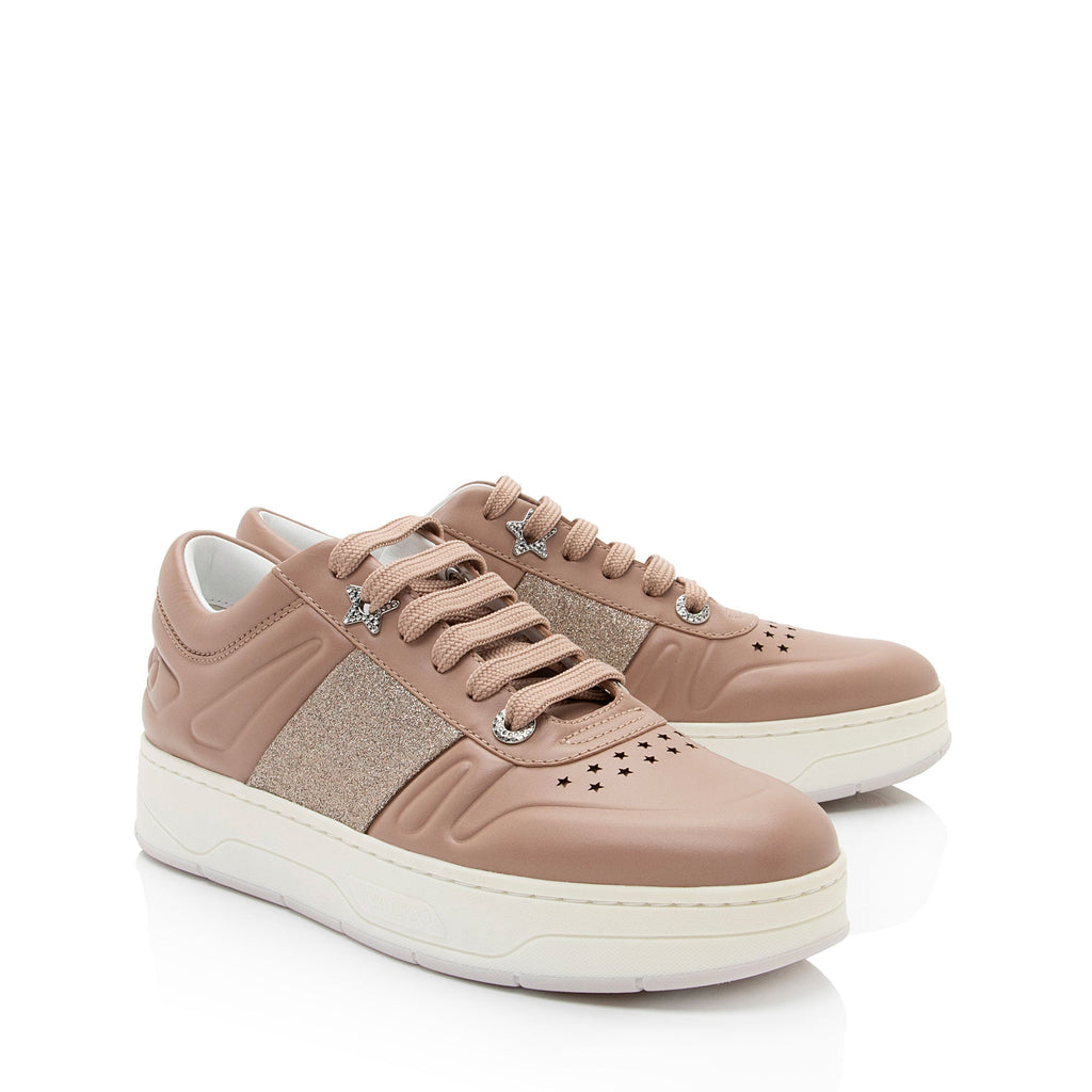 Jimmy Choo Calfskin Glitter Hawaii Sneakers - Size 7 / 37 (SHF-urHQPt)