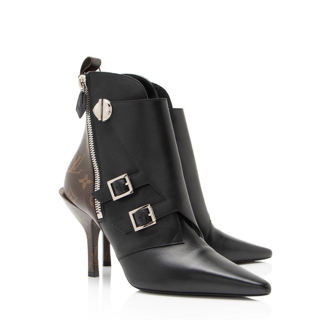 Louis Vuitton Calfskin Monogram Canvas Janet Ankle Boots - Size 9 / 39