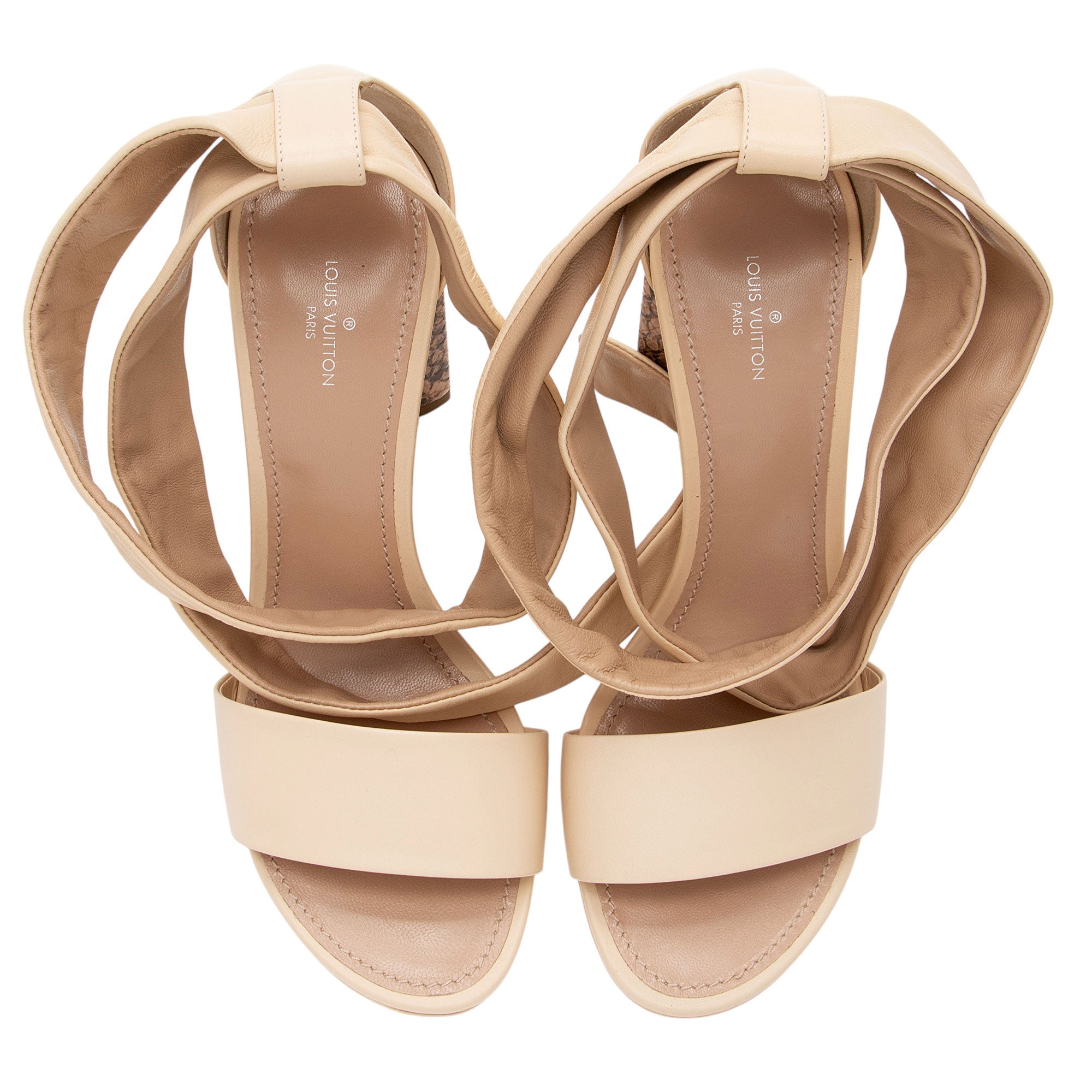 Louis Vuitton Calfskin Python Silhouette Wrap Sandals - Size 8 / 38