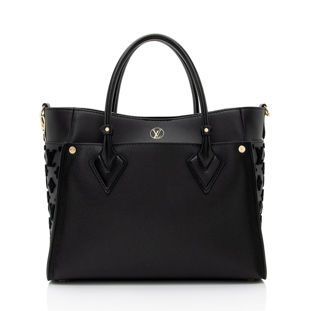 Louis Vuitton Calfskin Tufted Monogram Canvas On My Side MM Tote (SHF-rALkar)