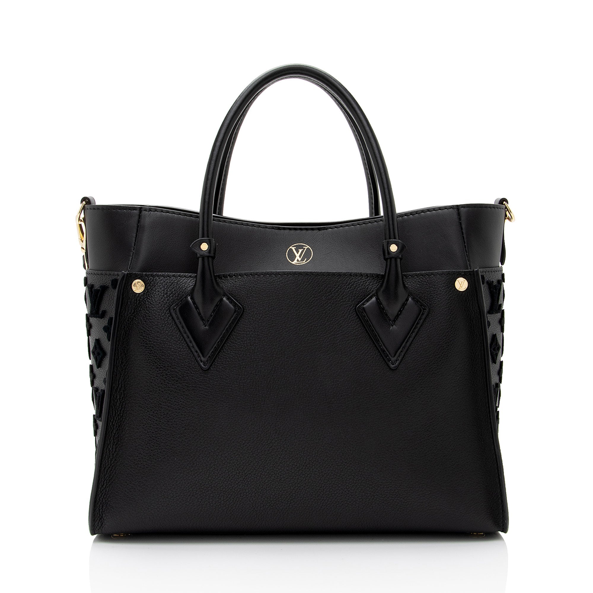 Louis Vuitton Calfskin Tufted Monogram Canvas On My Side MM Tote (SHF-rALkar)