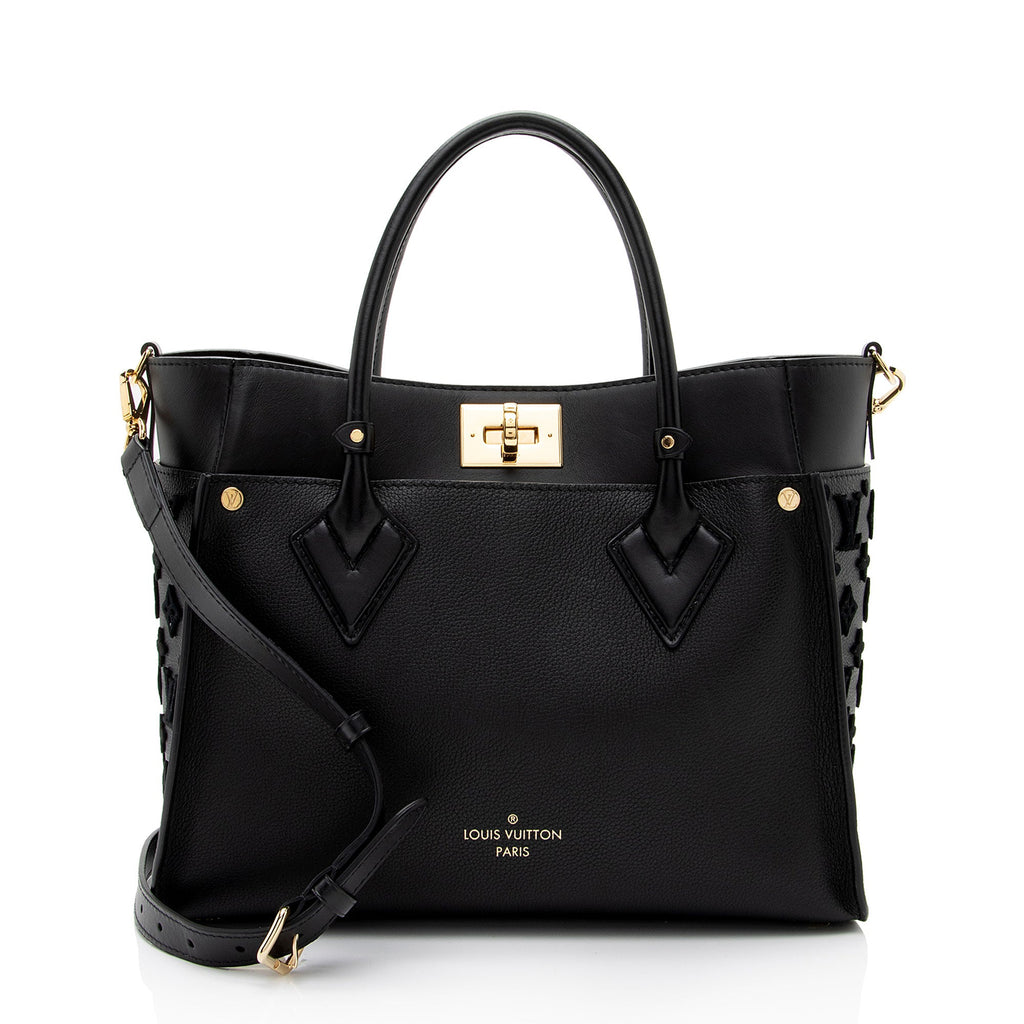 Louis Vuitton Calfskin Tufted Monogram Canvas On My Side MM Tote (SHF-rALkar)