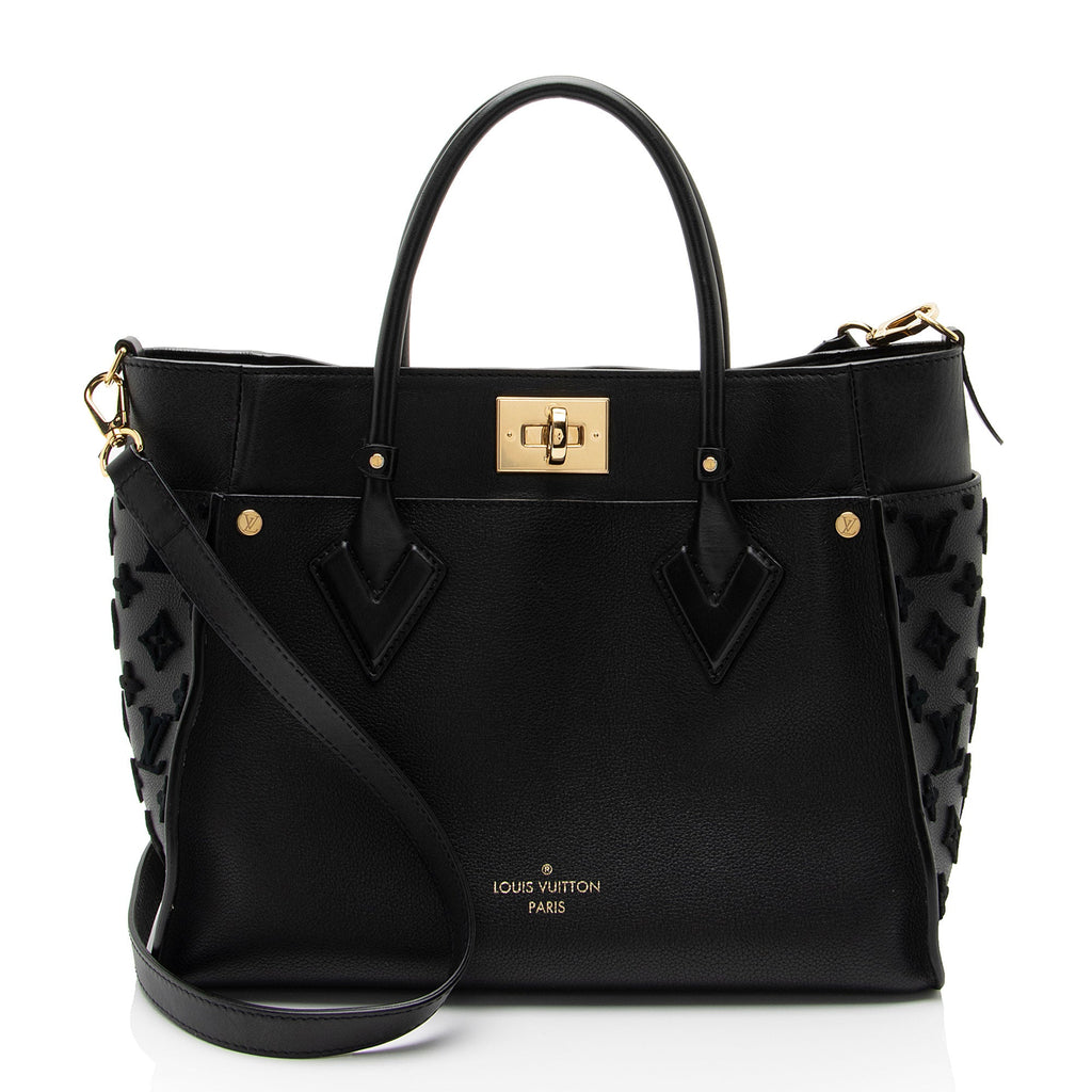 Louis Vuitton Calfskin Tufted Monogram Canvas On My Side MM Tote (SHF-bIbven)