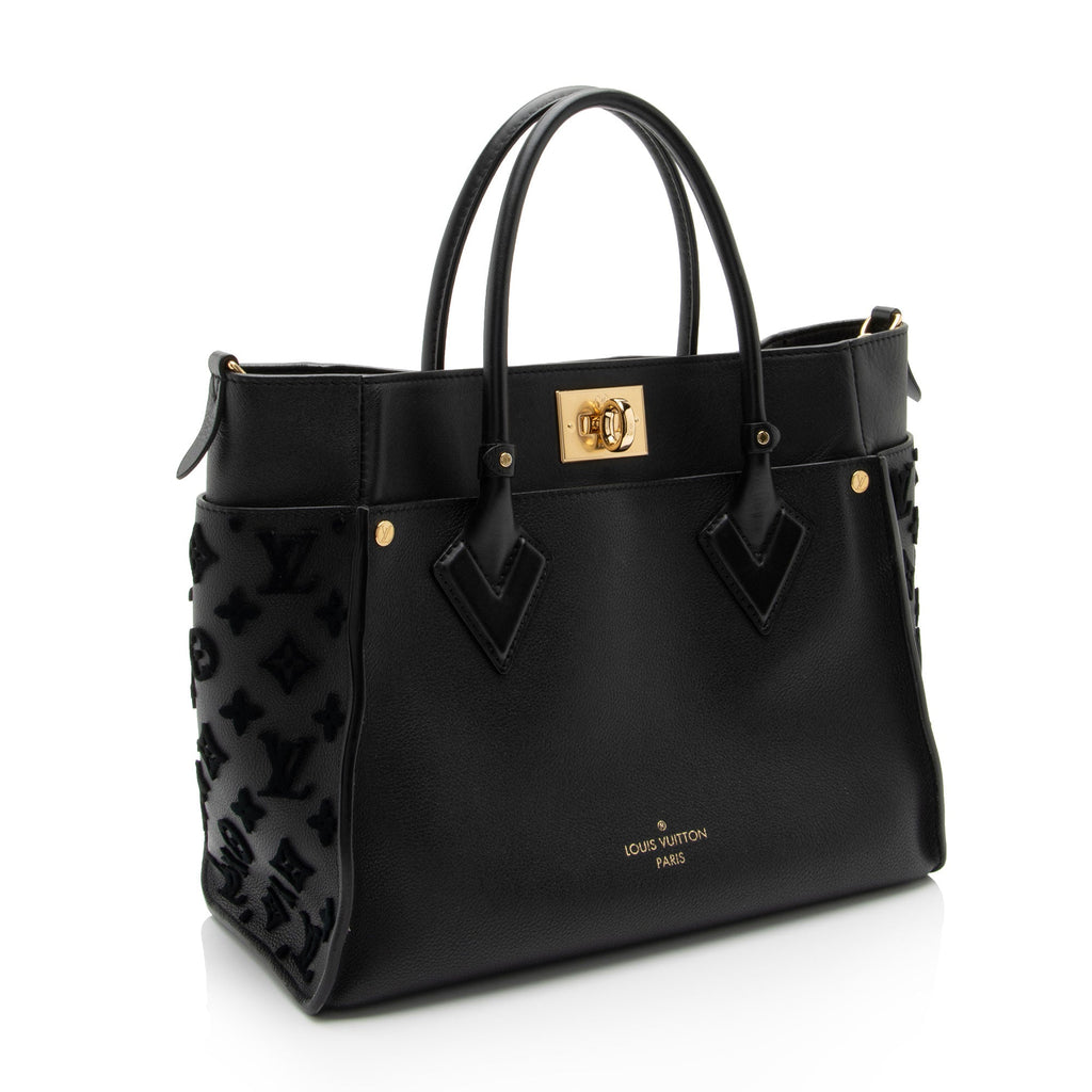 Louis Vuitton Calfskin Tufted Monogram Canvas On My Side MM Tote (SHF-bIbven)