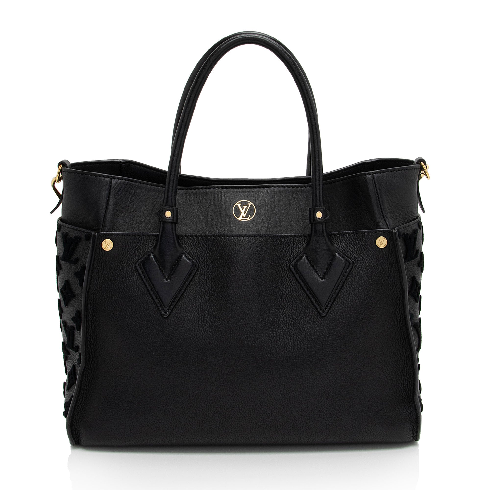 Louis Vuitton Calfskin Tufted Monogram Canvas On My Side MM Tote (SHF-QMhDUi)