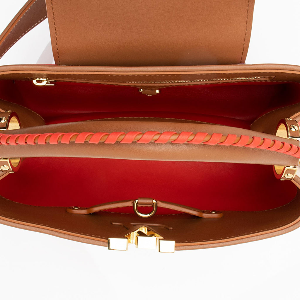 Louis Vuitton Giant Monogram Embroidered Canvas Calfskin Braided Capucines BB Bag (SHF-23587)
