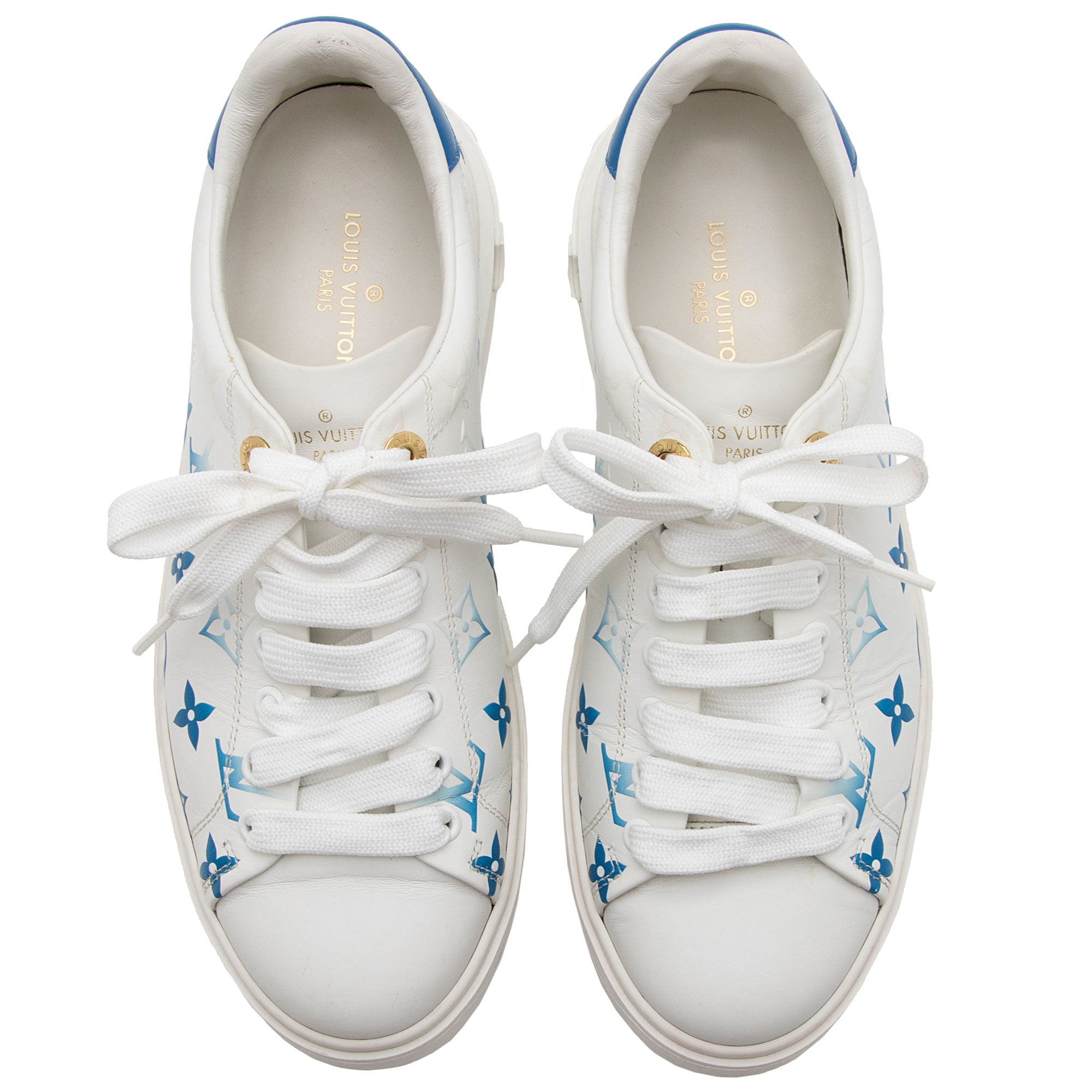 Louis Vuitton Monogram Calfskin Time Out Sneakers - Size 7.5 / 37.5 (SHF-gJzUEp)