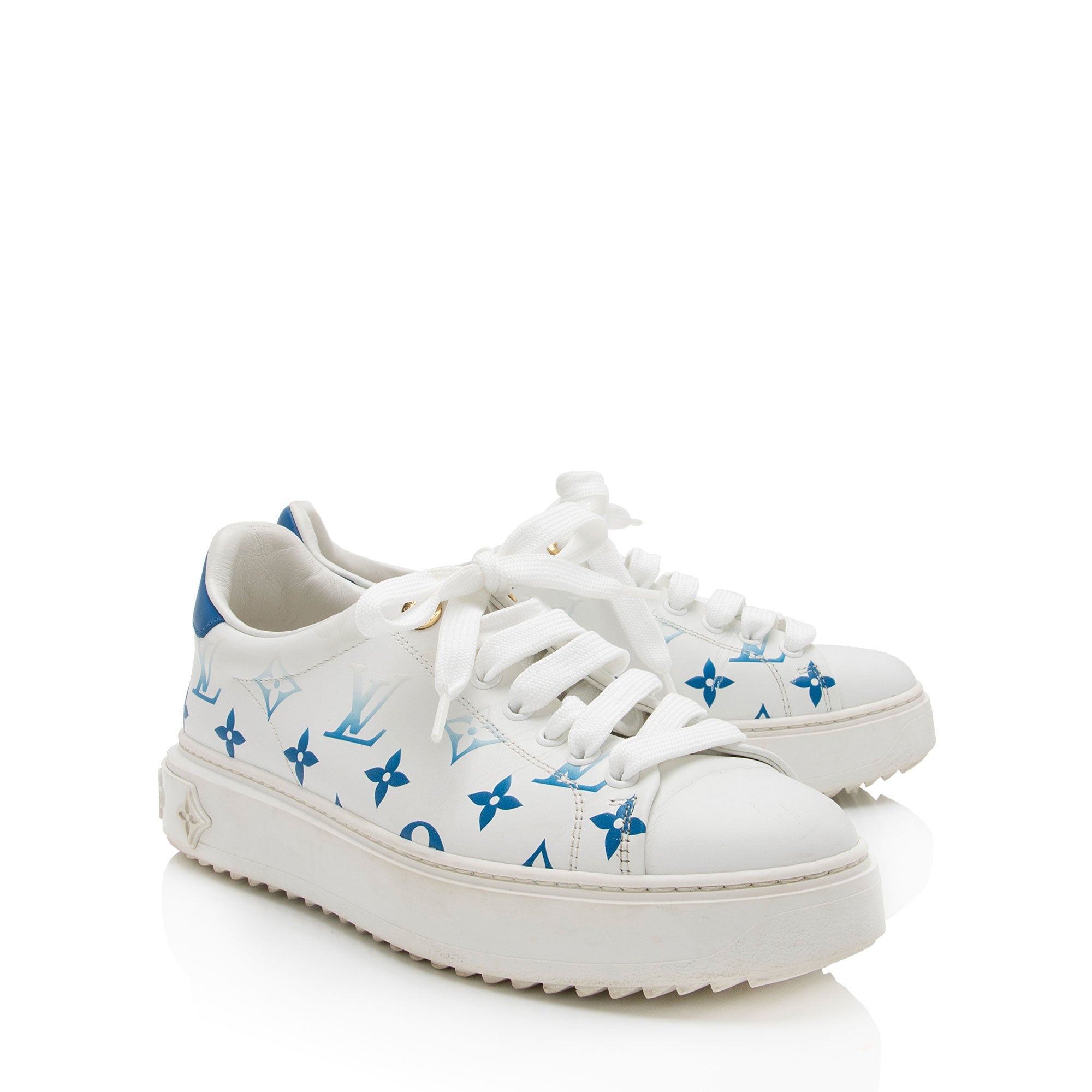 Louis Vuitton Monogram Calfskin Time Out Sneakers - Size 7.5 / 37.5 (SHF-gJzUEp)