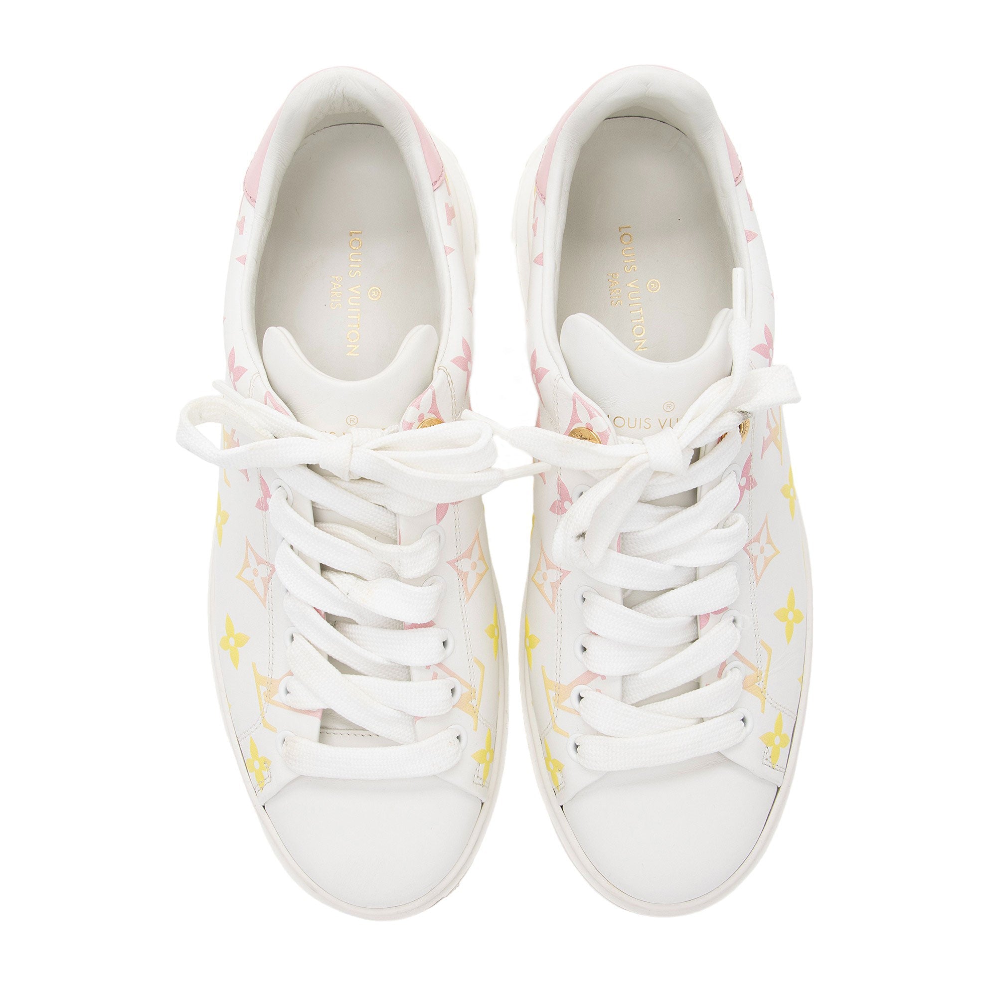 Louis Vuitton Monogram Calfskin Time Out Sneakers - Size 8.5 / 38.5 (SHF-XxMqUr)