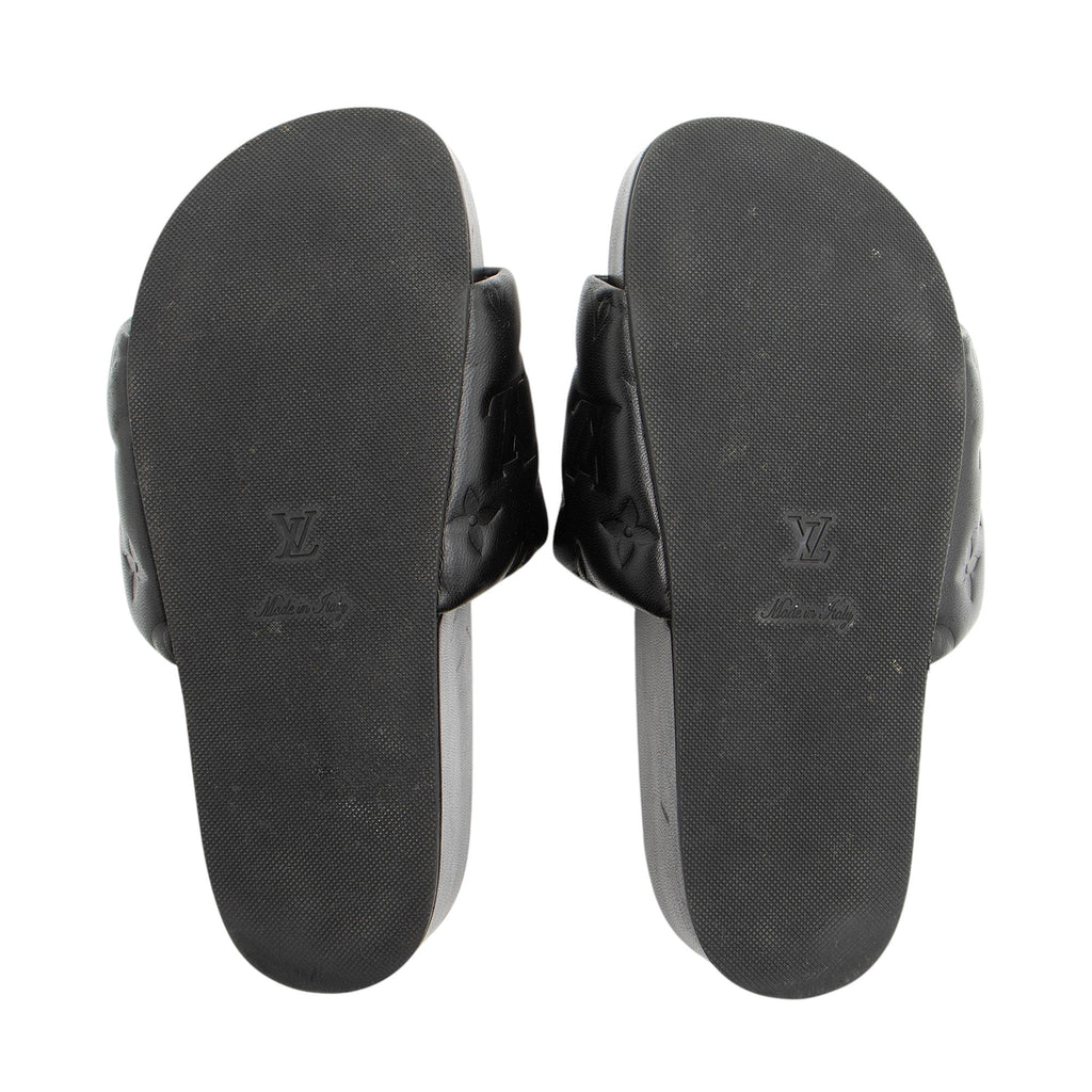Louis Vuitton Monogram Embossed Lambskin Flatform Slide Sandals - Size 6 / 36