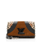 Louis Vuitton Suede Calfskin Wild Leopard Print Twist Chain Wallet (SHF-640zA2)