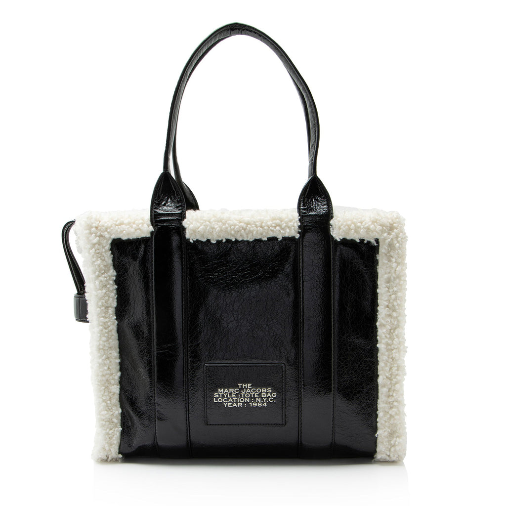 Marc Jacobs Crinkled Leather Faux Shearling The Tote Large Bag