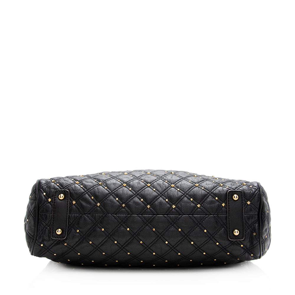 Marc Jacobs Quilted Leather Studded Stam Satchel (SHF-20644)