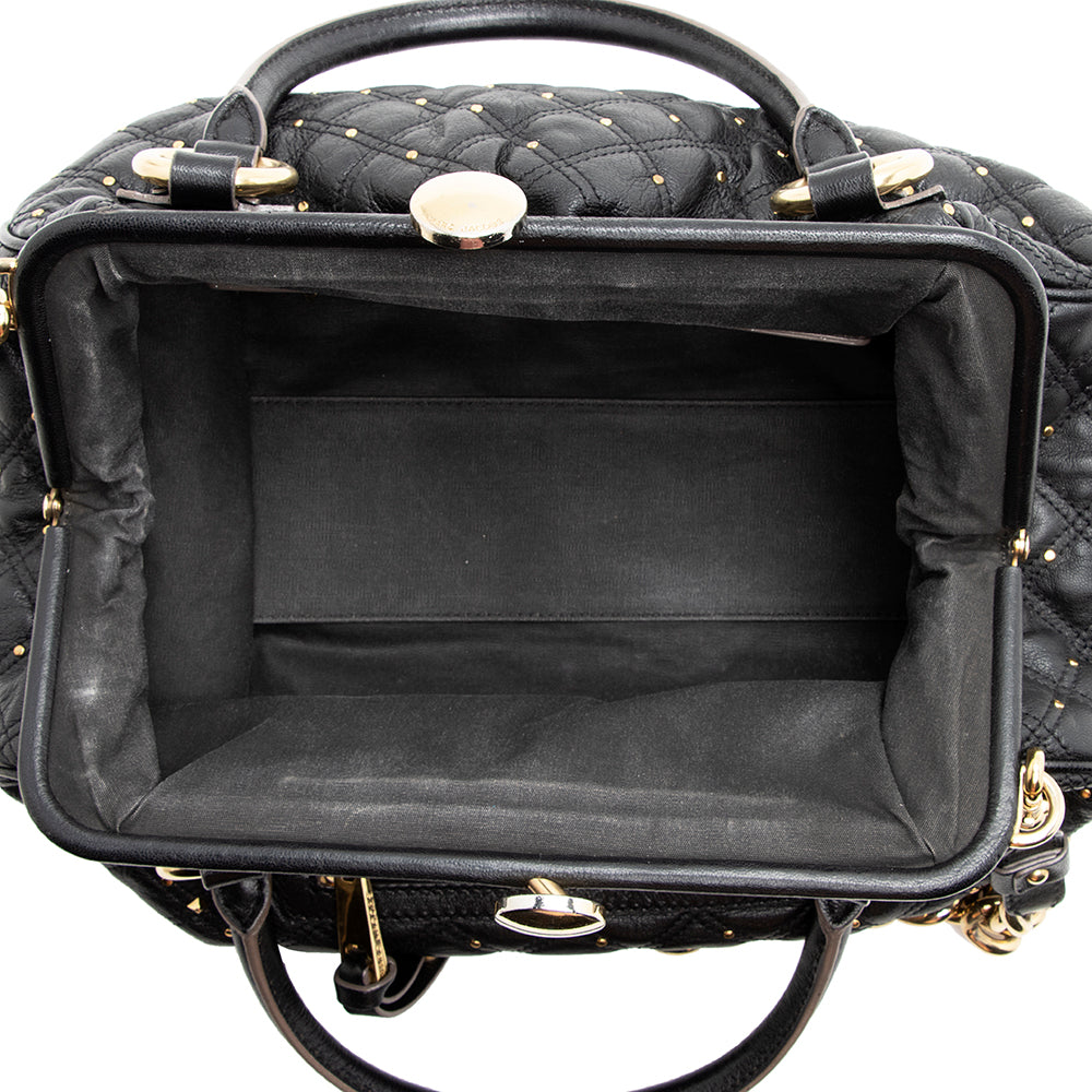 Marc Jacobs Quilted Leather Studded Stam Satchel (SHF-20644)