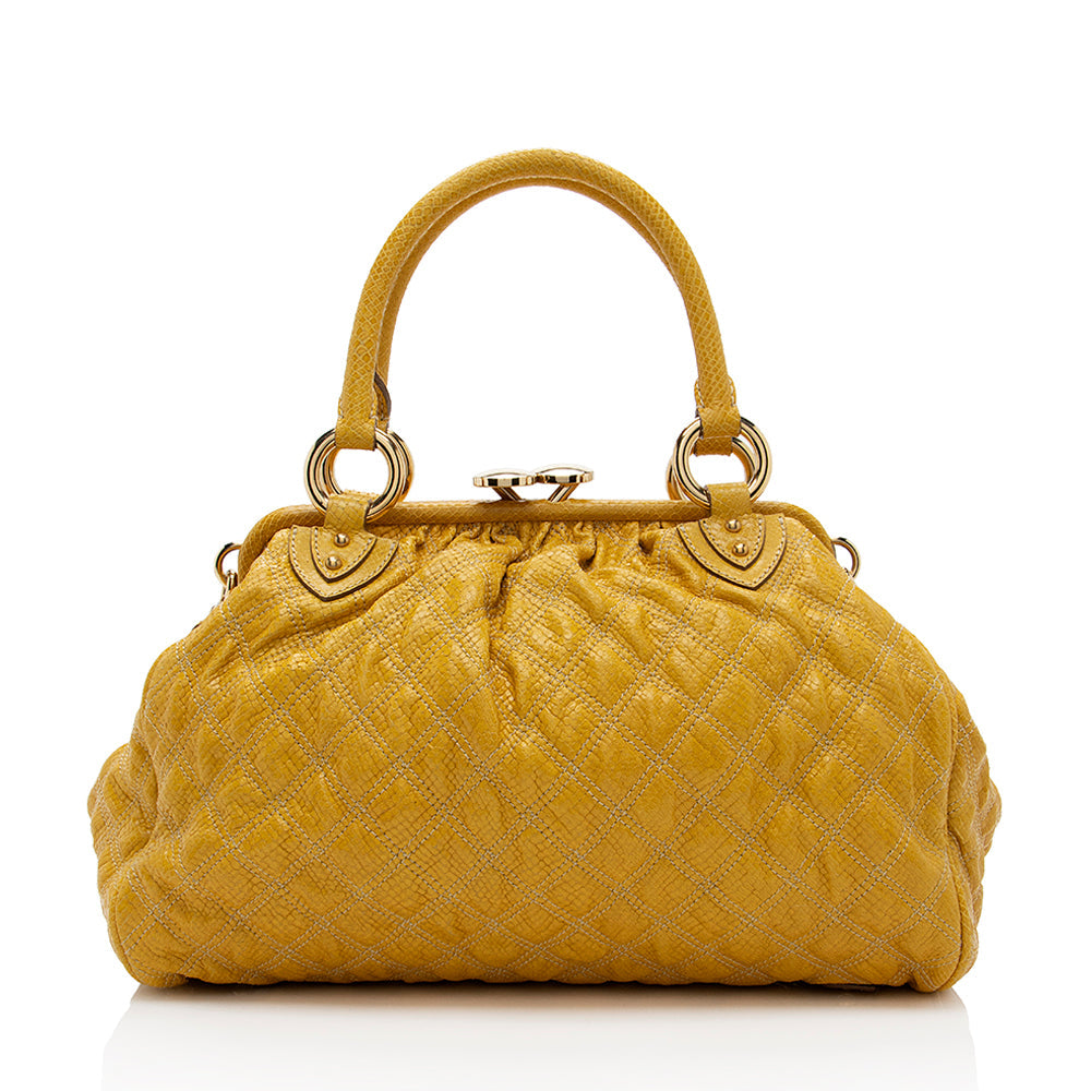 Marc Jacobs Quilted Snakeskin Studded Stam Satchel (SHF-18478)