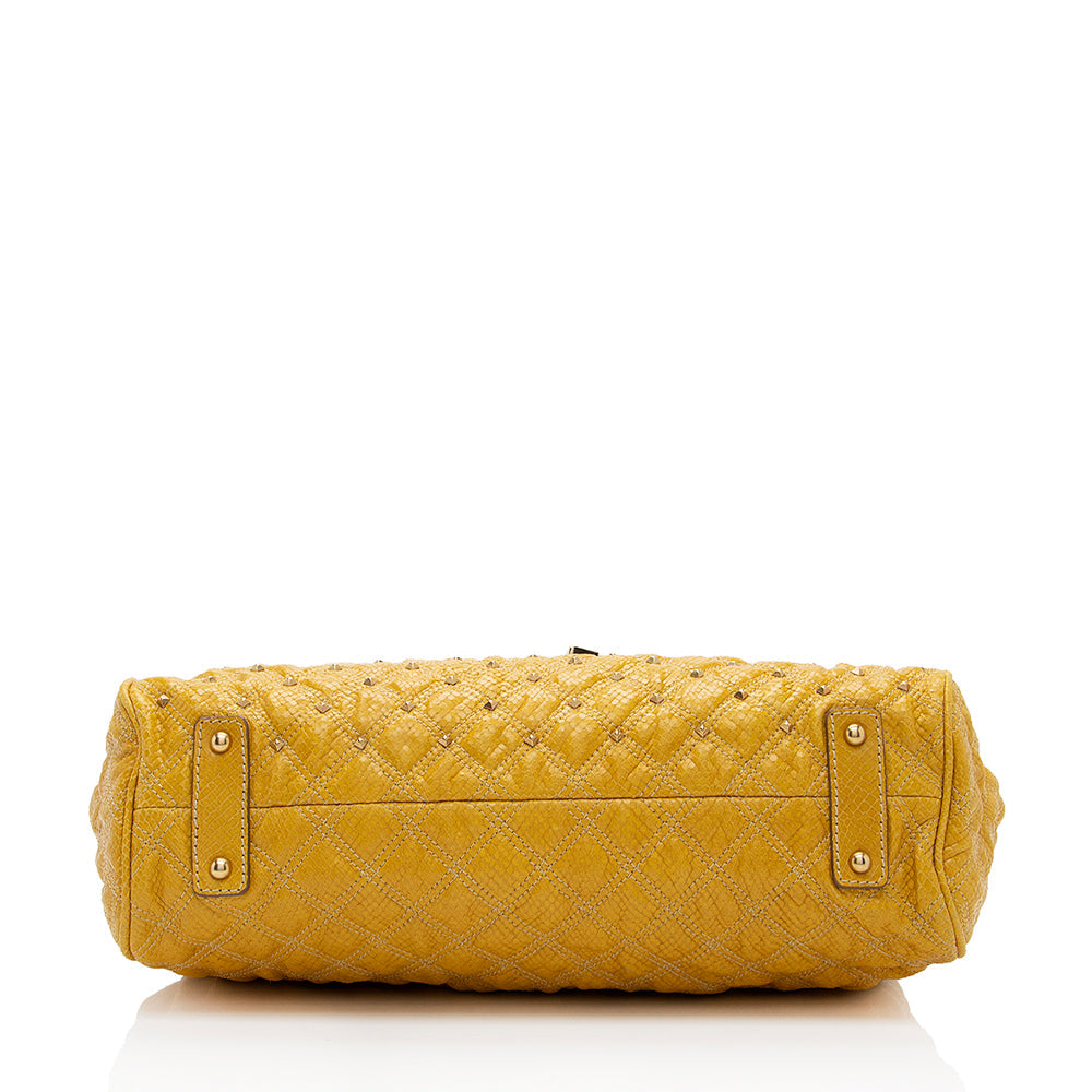 Marc Jacobs Quilted Snakeskin Studded Stam Satchel (SHF-18478)