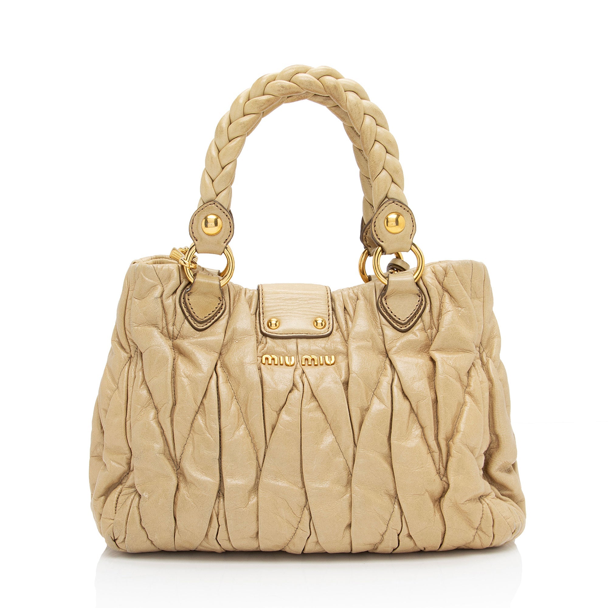 Miu Miu Calfskin Lux Matelasse Bauletto Aperto Satchel (SHF-JstGxR)
