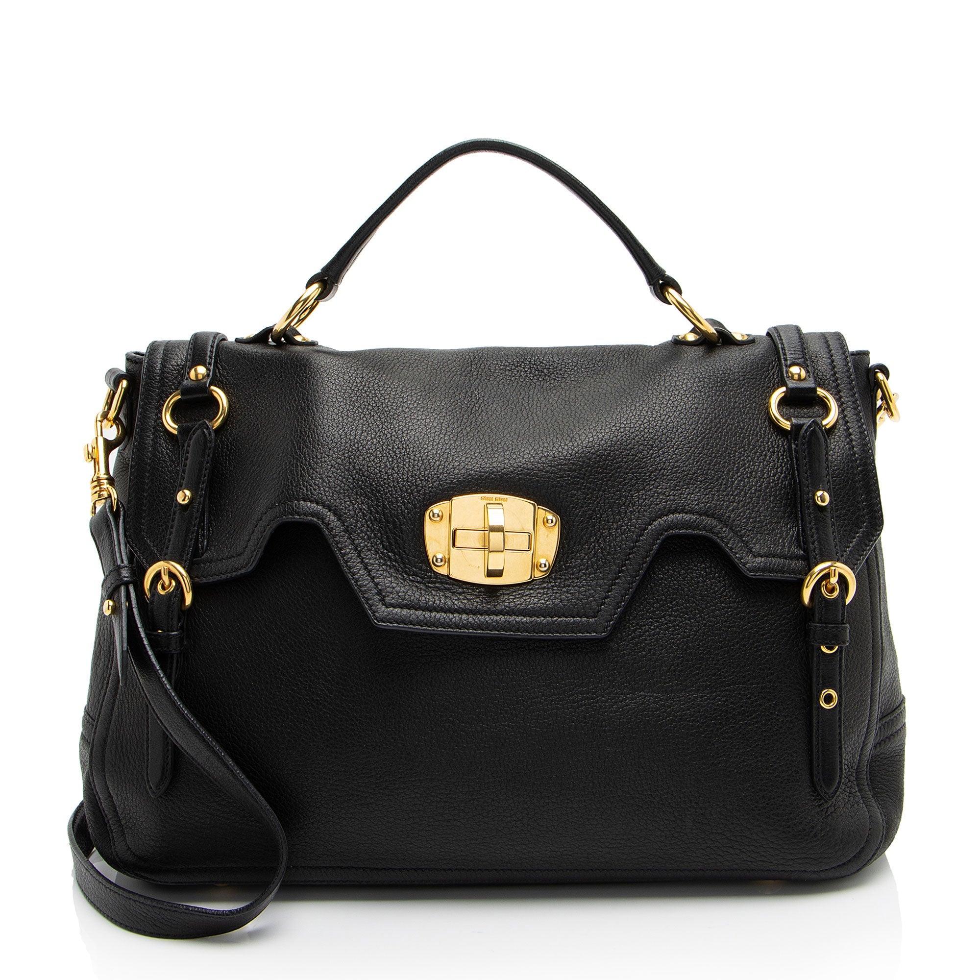 Miu Miu Cervo Turn Lock Flap Top Handle (SHF-l9fCUH)