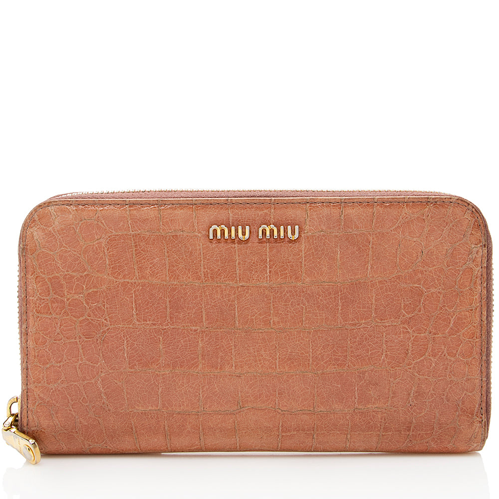 Miu Miu Croc Embossed St. Coco Lux Zip Wallet (SHF-18954)