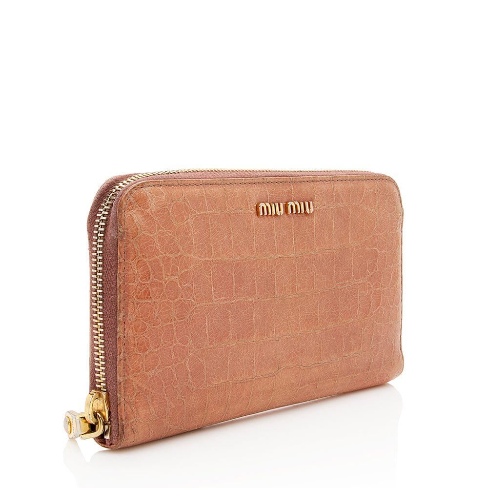 Miu Miu Croc Embossed St. Coco Lux Zip Wallet (SHF-18954)