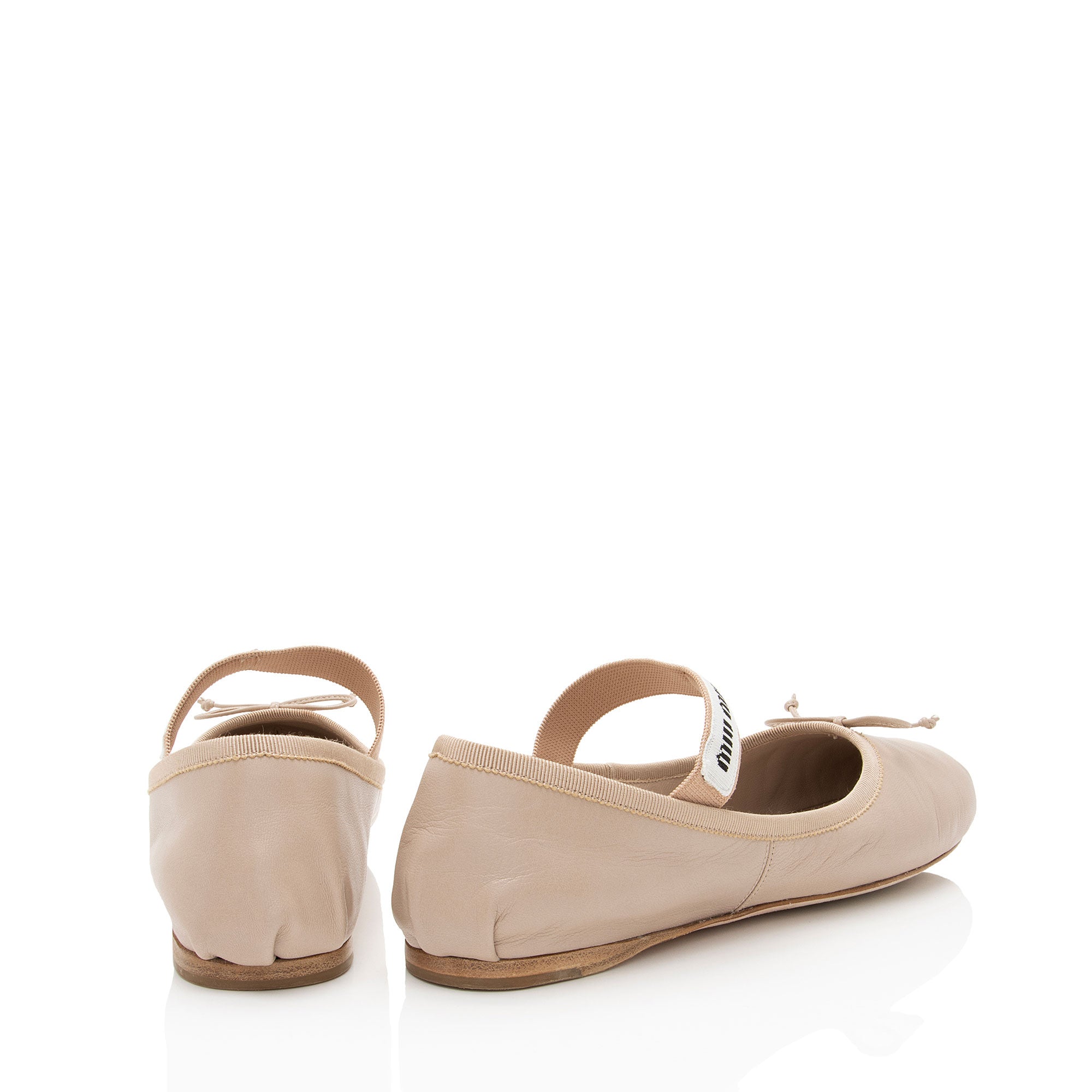 Miu Miu Leather Lea Logo Ballet Flats - Size 7.5 / 37.5