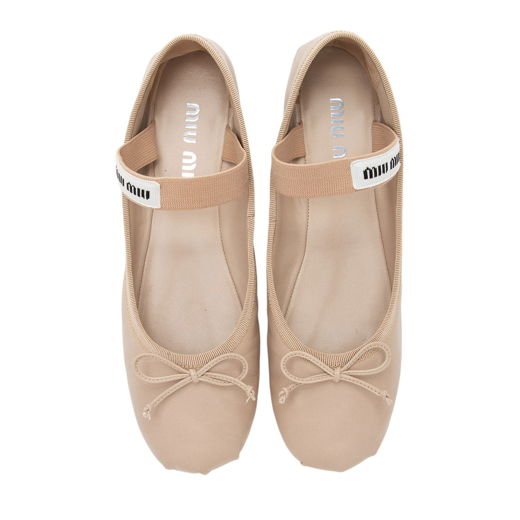 Miu Miu Leather Lea Logo Ballet Flats - Size 7.5 / 37.5