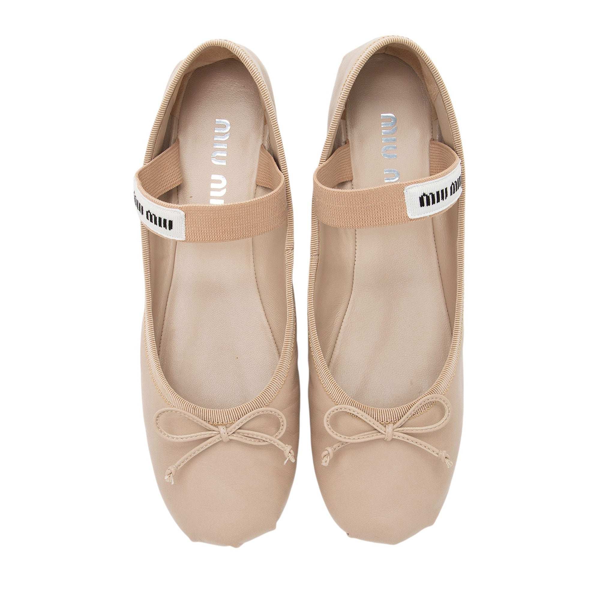 Miu Miu Leather Lea Logo Ballet Flats - Size 7.5 / 37.5
