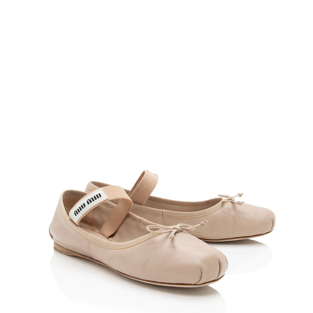 Miu Miu Leather Lea Logo Ballet Flats - Size 7.5 / 37.5