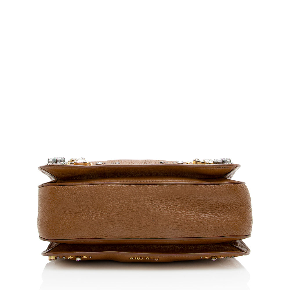 Miu Miu Leather Crystal Embellished Tote (SHF-17965)