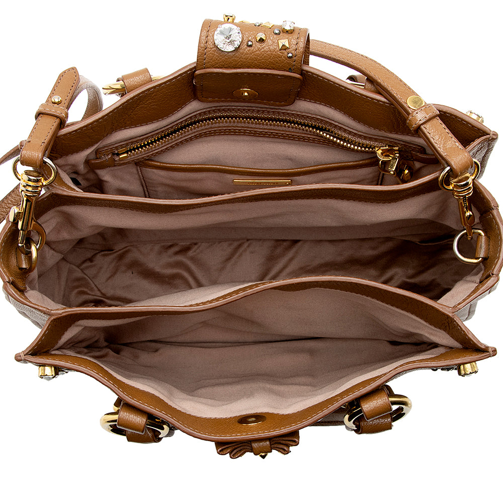 Miu Miu Leather Crystal Embellished Tote (SHF-17965)