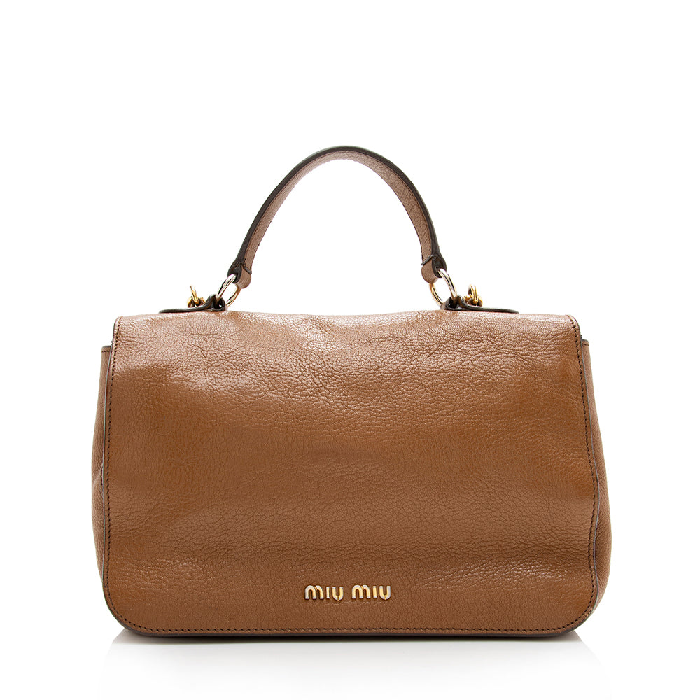 Miu Miu Leather Pushlock Top Handle Satchel (SHF-18087)