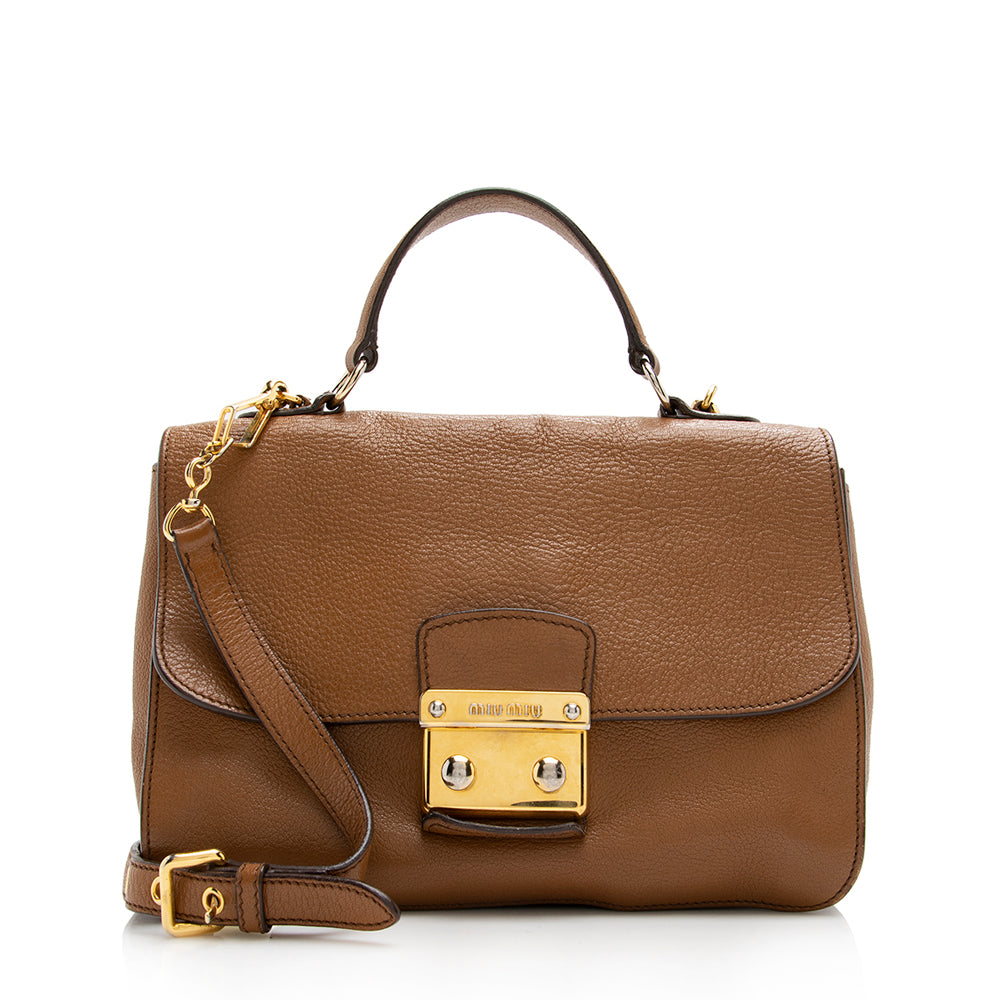 Miu Miu Leather Pushlock Top Handle Satchel (SHF-18087)