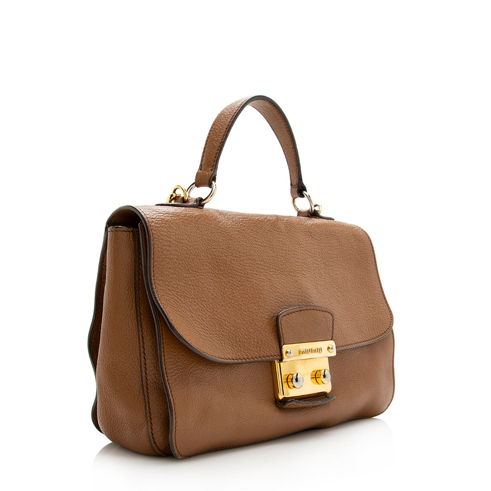 Miu Miu Leather Pushlock Top Handle Satchel (SHF-18087)