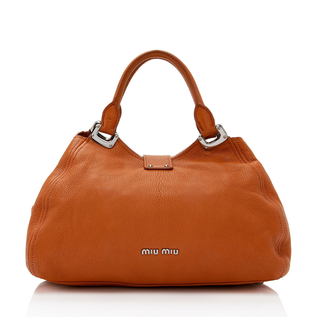 Miu Miu Leather Padlock Satchel (SHF-QpYbOu)