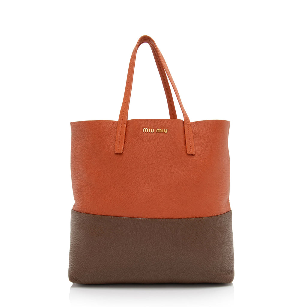 Miu Miu Leather Two Tone Shopper Tote (SHF-oE9uDy)