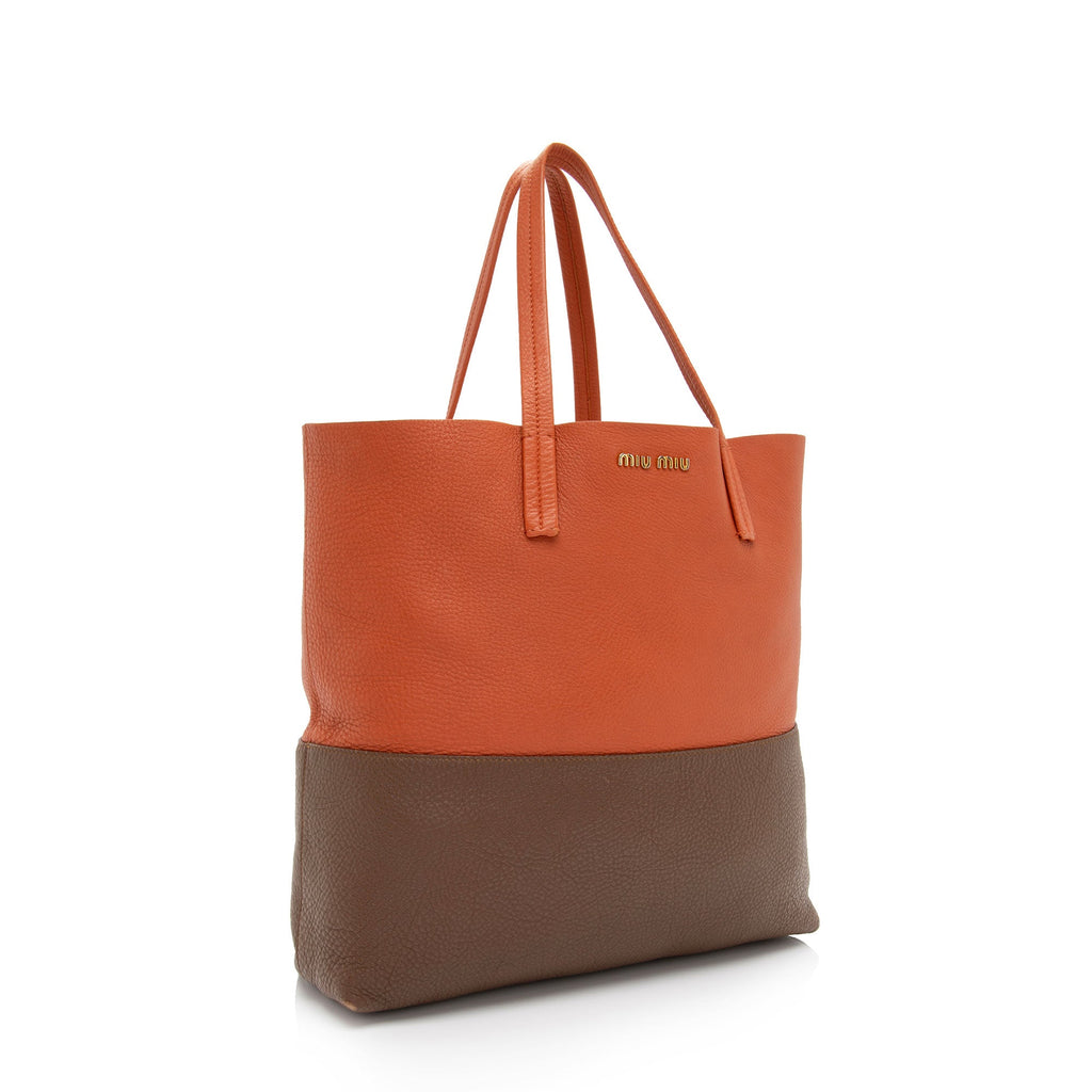 Miu Miu Leather Two Tone Shopper Tote (SHF-oE9uDy)