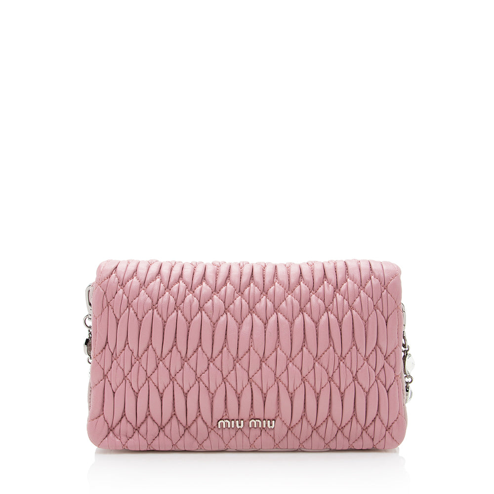 Miu Miu Matelasse Leather Crystal Flap Bag (SHF-19226)