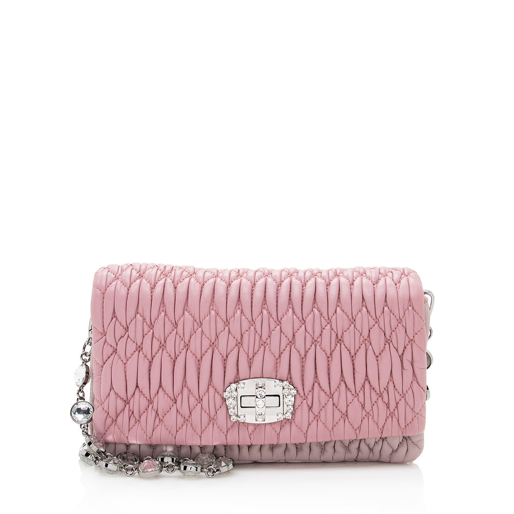Miu Miu Matelasse Leather Crystal Flap Bag (SHF-19226)